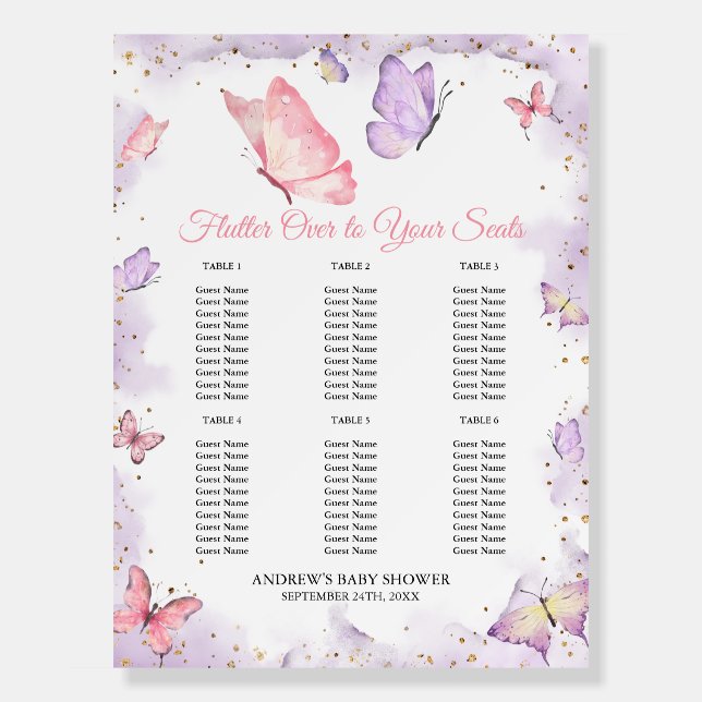 Seating Chart Butterfly Baby Shower Foam Board (Front)