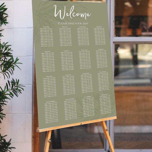 Seating Chart Calligraphy Palm Leaves Weddings Foam Board (Elegant wedding reception seating chart with tropical palm leaves. )