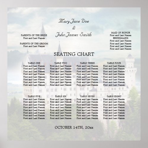 Seating Chart Castle Themed Wedding Poster