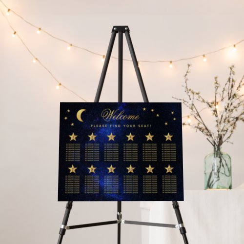 Seating Chart Celestial 12 Tables Gold Stars Blue Foam Board