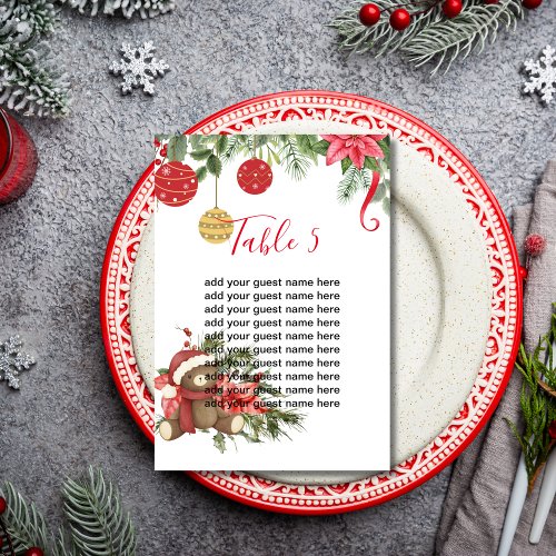 Seating Chart Christmas Winter Poinsettia Ornament Table Number