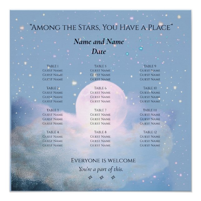 Seating Chart, Dreamy celestial moonlight wedding  Poster (Front)
