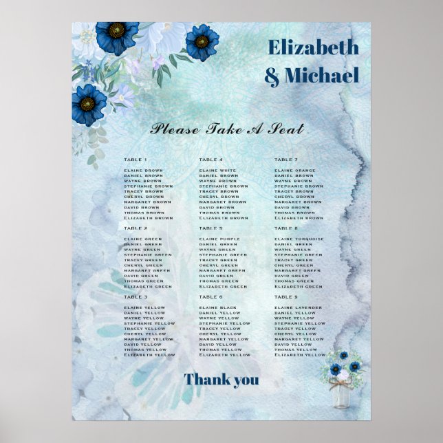SEATING CHART - Dusty Blue Floral  (Front)