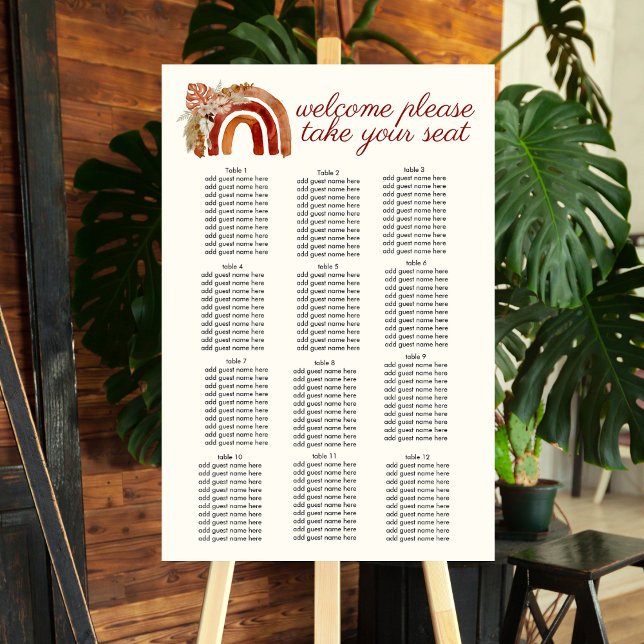 Seating Chart Earth Tone Boho Rainbow Tropical Foam Board (Creator Uploaded)
