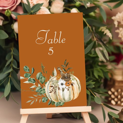 Seating Chart Fall Rustic Brown Floral Pumpkin Table Number