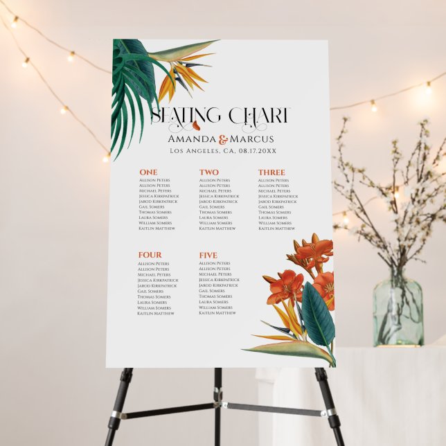 Seating Chart Fancy Wedding Tropical Flowers  Foam Foam Board (In Situ (Stand))