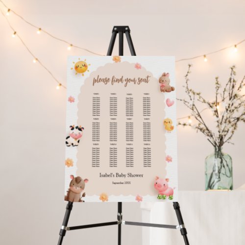 Seating Chart Farm Animals Baby Shower  Foam Board