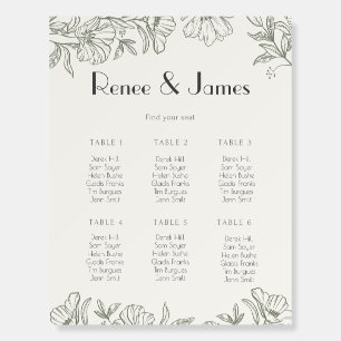 Seating chart for 6 tables on foam core board