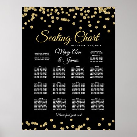 Seating Chart Gold Faux Glitter Confetti Black