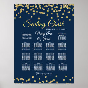 Seating Chart Gold Faux Glitter Confetti Navy Blue