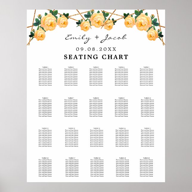 Seating Chart Gold Geometric Orange Floral Wed 200 (Front)