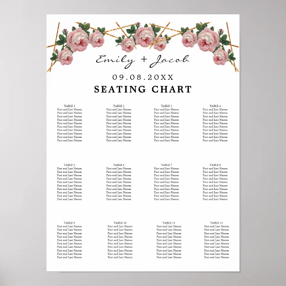 Seating Chart Gold Geometric Pink Floral Wed 120