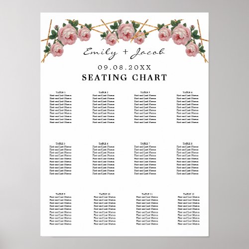 Seating Chart Gold Geometric Pink Floral Wed 120