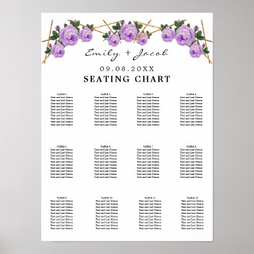 Seating Chart Gold Geometric Purple Floral Wed 120