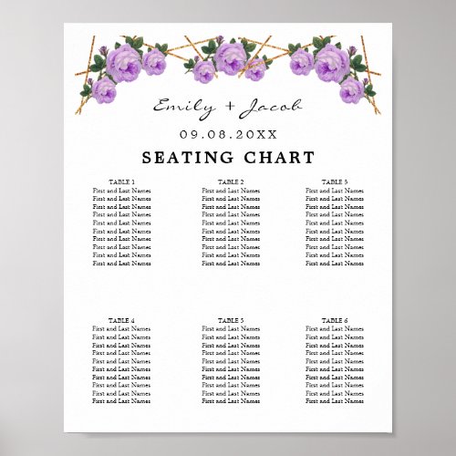 Seating Chart Gold Geometric Purple Floral Wed 60