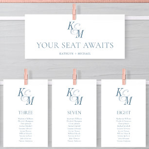 Seating Chart Header Dusty Blue Monogram Card