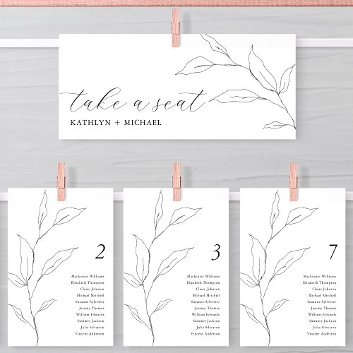 Seating Chart Header Greenery Modern Leaf Card