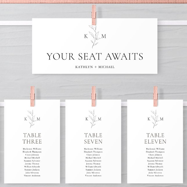 Seating Chart Header Minimalist Greenery Leaf Card (Creator Uploaded)