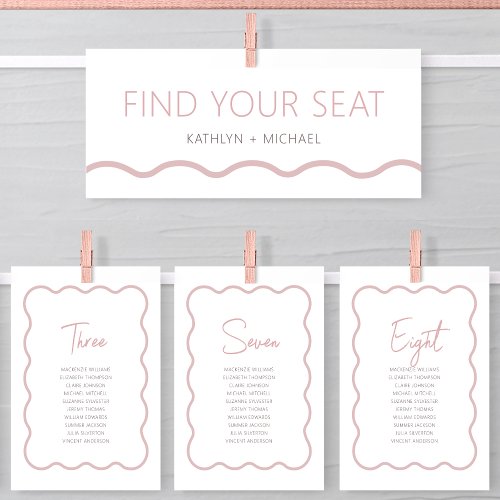 Seating Chart Header Modern Blush Pink Wavy Card