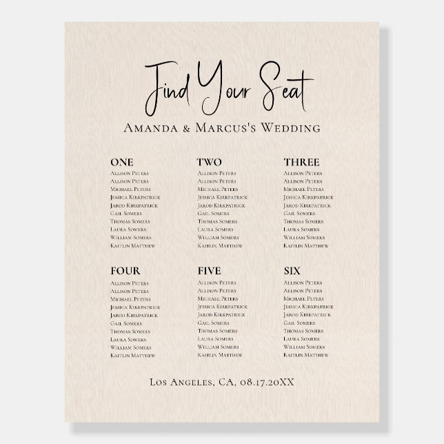 Seating Chart Light Beige Linen Foam Board (Front)