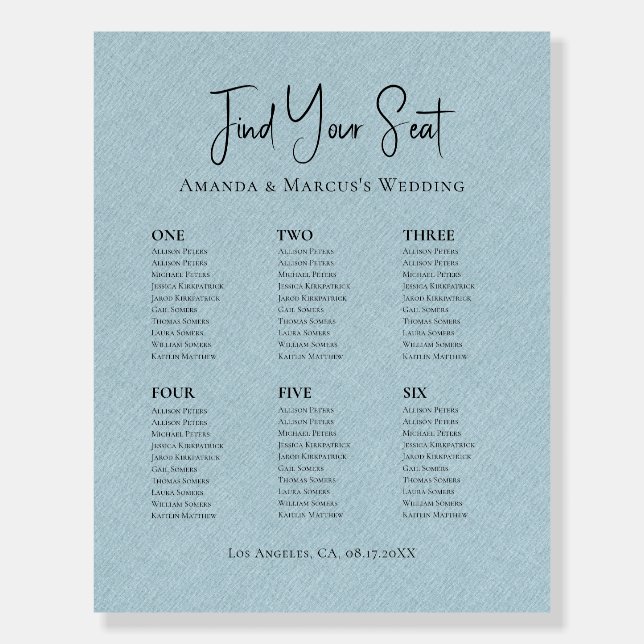 Seating Chart Light Blue Linen Foam Board (Front)