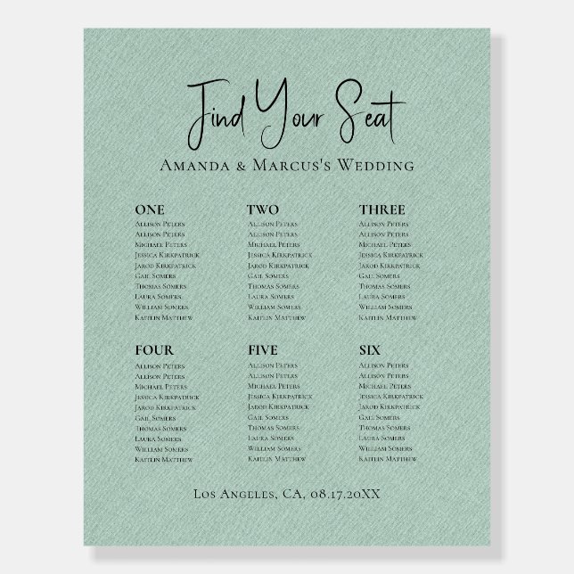 Seating Chart Light Green Linen Foam Board (Front)