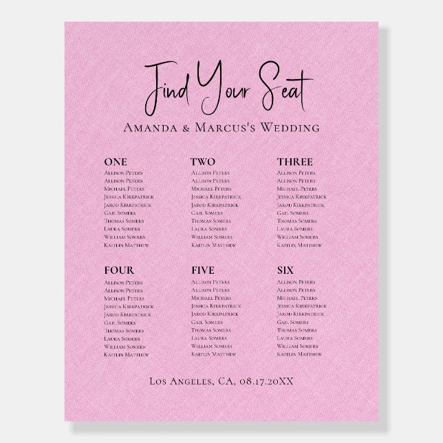 Seating Chart Light Pink Linen Foam Board (Front)