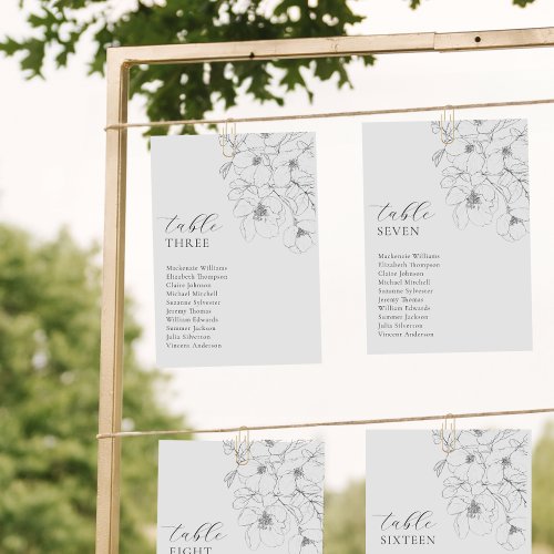 Seating Chart Minimalist Floral Black White Card 