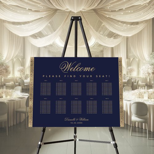 Seating Chart Navy Blue Gold 10 Tables Vintage  Foam Board