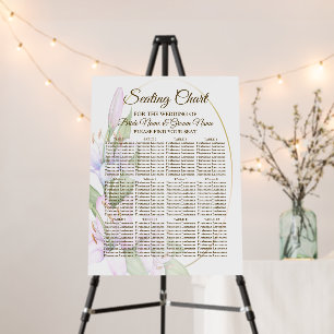 Seating Chart Party Pink Lily Flowers Golden Frame Foam Board