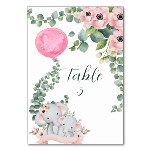 Seating Chart Pink Balloon Eucalyptus Elephant  Table Number