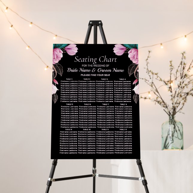 Seating Chart Pink Floral Geometric Modern Black Foam Board (In Situ (Stand))