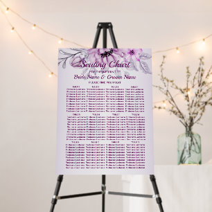 Seating Chart Pink Floral Violet Purple Frame Foam Board