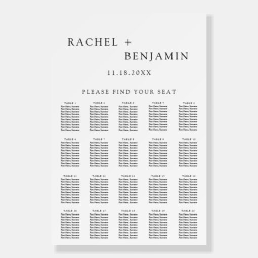 Seating Chart Plan Modern Elegant Minimal Wedding Foam Board | Zazzle