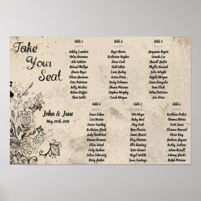 Seating Chart Poster - Floral Design (Front)