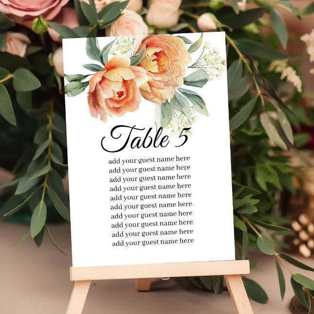 Seating Chart Rustic Coral Peach Greenery Table Number (Creator Uploaded)