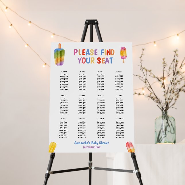 Seating Chart Summer Popsicle Baby Shower Foam Board (In Situ (Stand))
