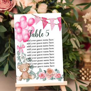 Seating Chart Sweet Baby Girl Pink Balloon Table Number