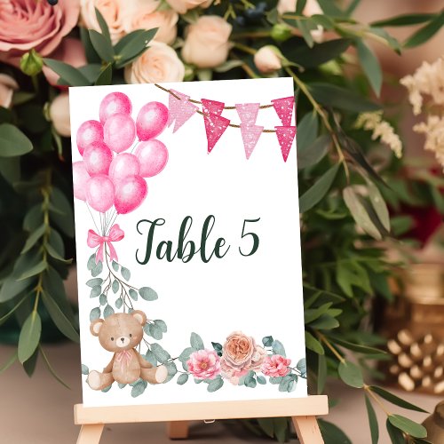 Seating Chart Sweet Baby Girl Pink Balloon Table Number