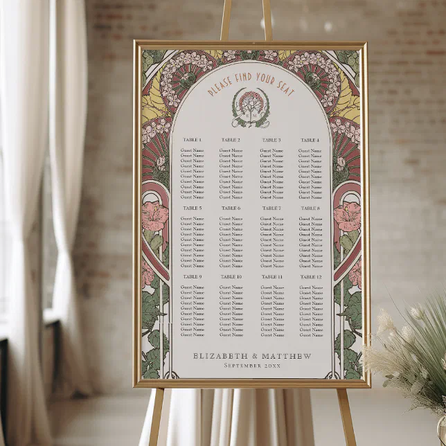 Seating Chart Vintage Wedding Art Nouveau Foam Board
