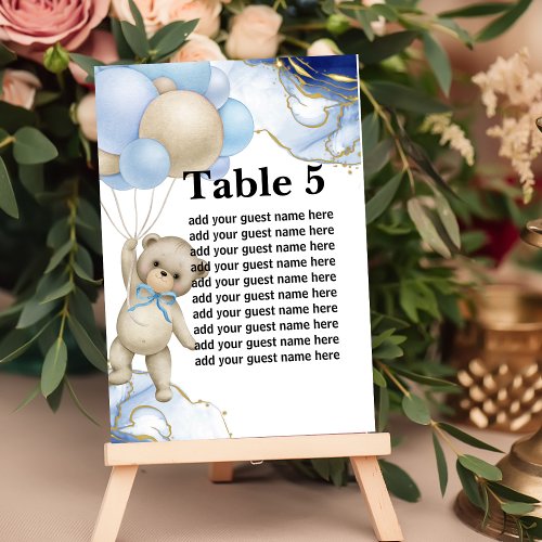 Seating Chart We Can Bearly Wait Blue Balloon Table Number