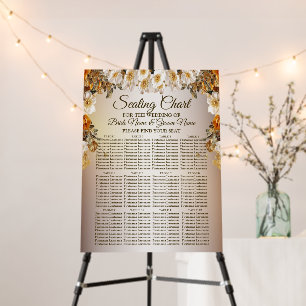 Seating Chart Wedding Party Golden White Flowers Foam Board
