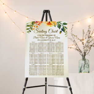 Seating Chart Wedding Party Orange Yellow Floral Foam Board