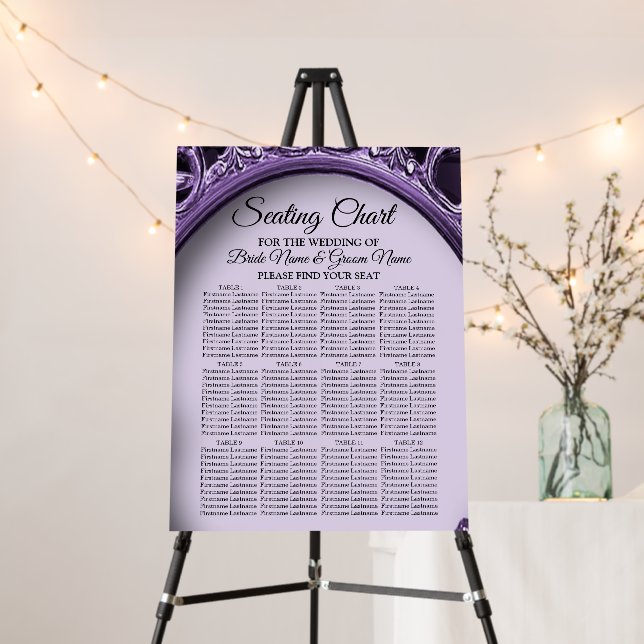 Seating Chart Wedding Party Purple Floral Elegant Foam Board (In Situ (Stand))