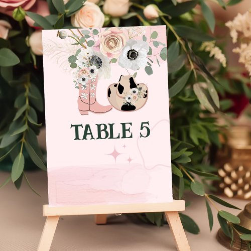 Seating Chart Western Cowgirl Pink Boots Hat Table Number