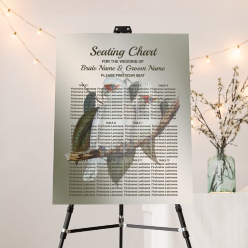 Seating Chart White Birds Cockatoo Green Leaves Foam Board