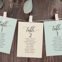 Seating Plan Cards with Guest Names Sage Green,