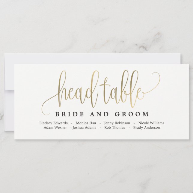 Seating Plan Head Table Card - Lovely Calligraphy (Front)
