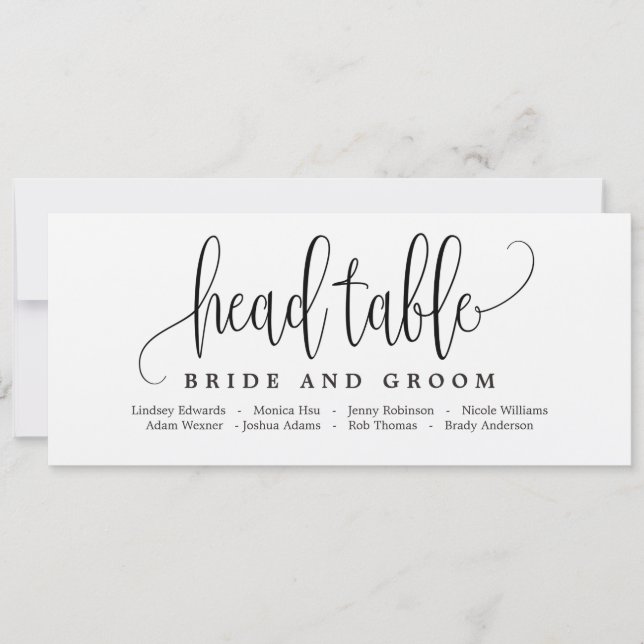 Seating Plan Head Table Card - Lovely Calligraphy (Front)