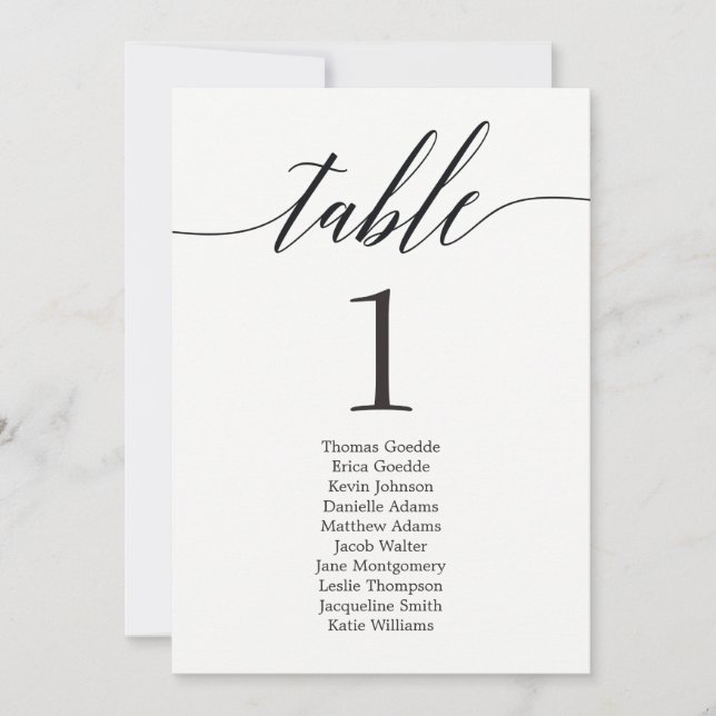 Seating Plan Individual Table Card Modern Script (Front)